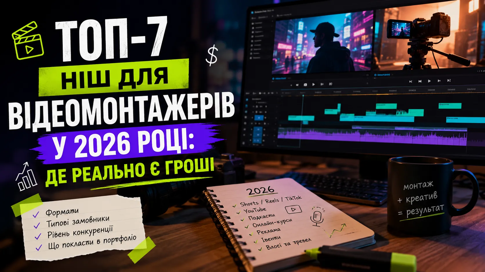 ТОП-7 ніш для відеомонтажерів у 2026 році: де реально є гроші