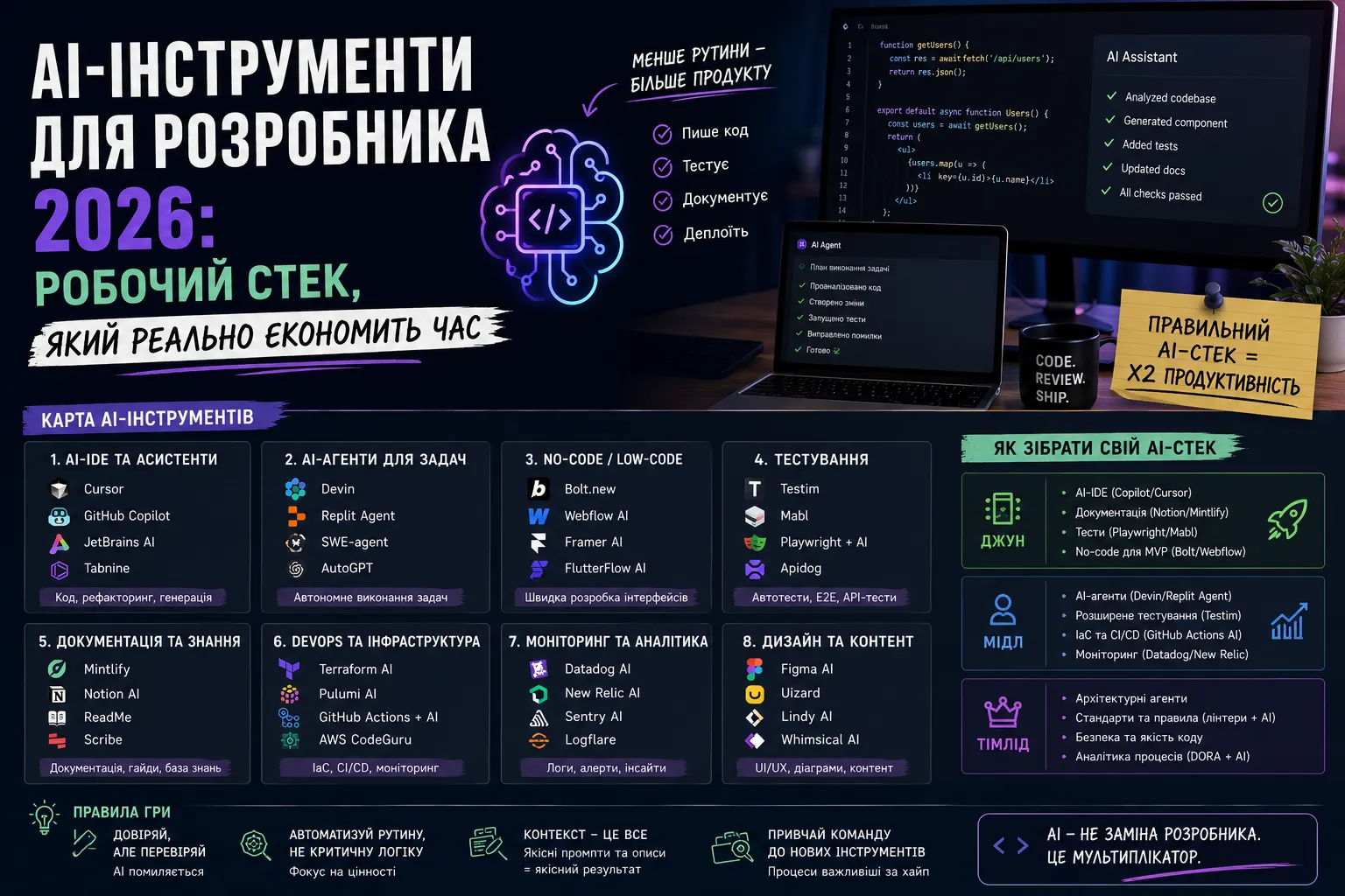 AI-інструменти для розробника 2026: робочий стек, який реально економить час