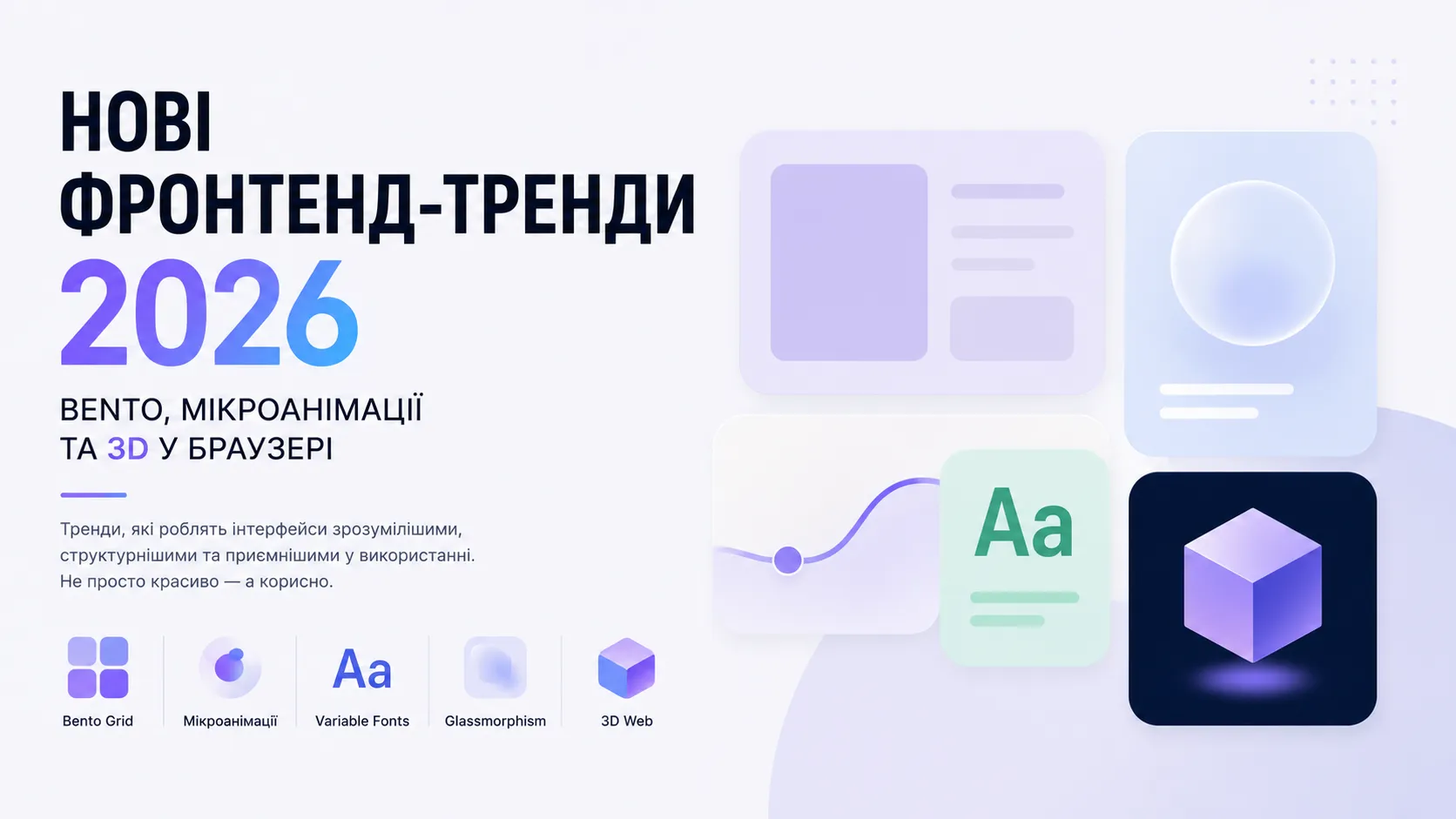 Нові фронтенд-тренди 2026: Bento, мікроанімації та 3D у браузері