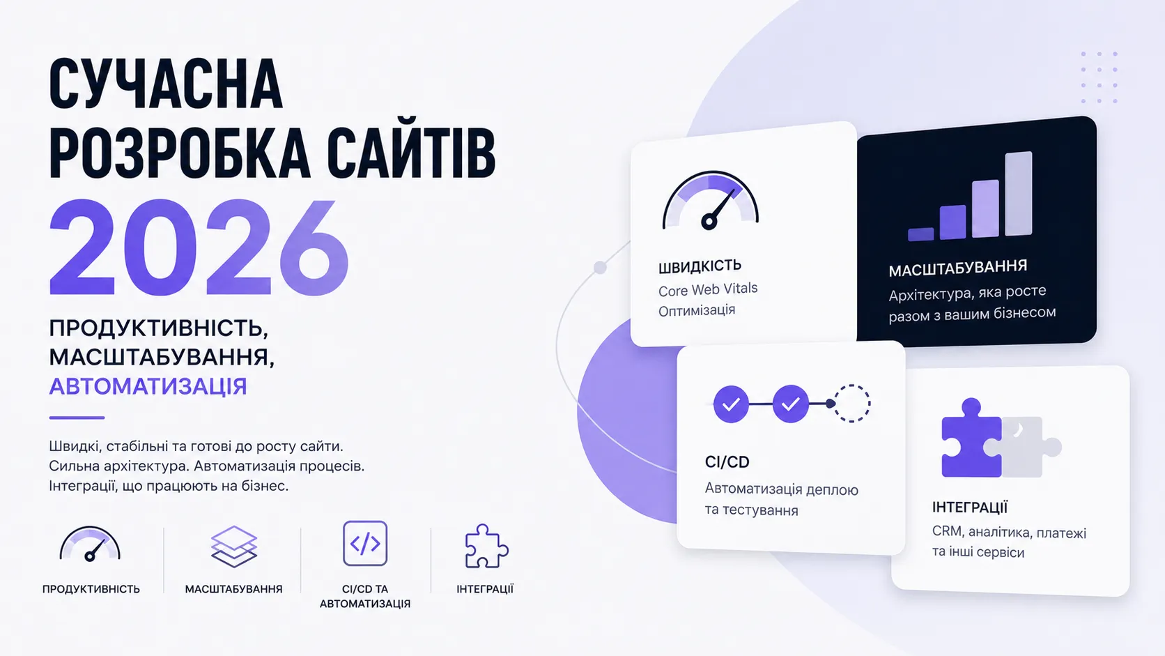 Сучасна розробка сайтів 2026: продуктивність, масштабування, автоматизація