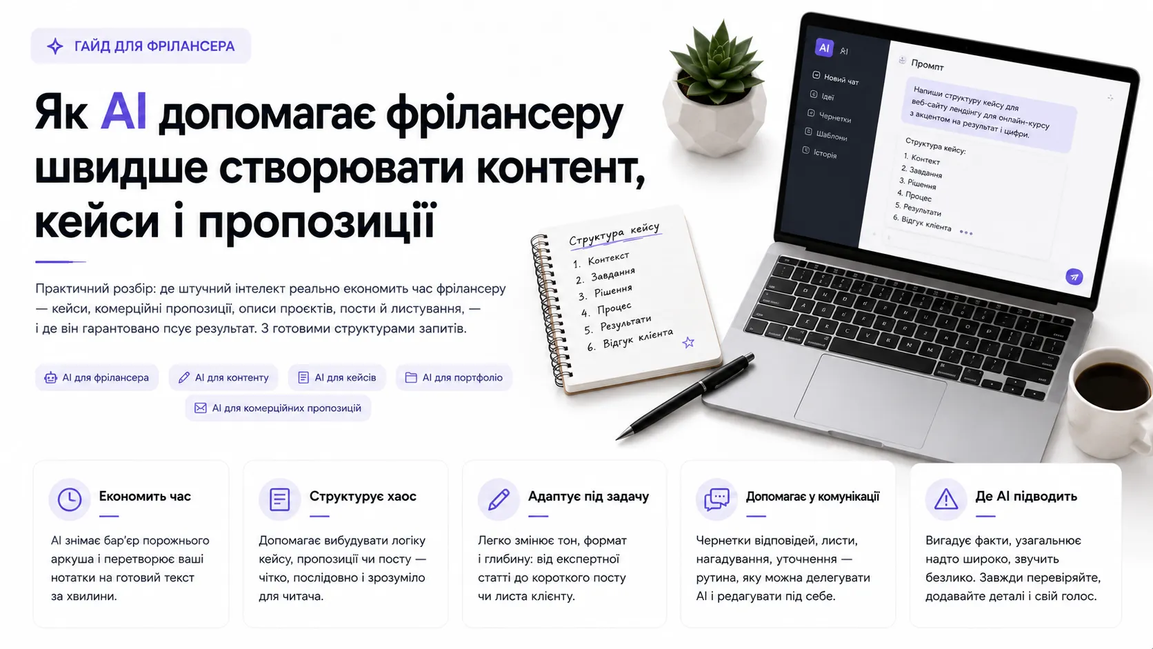 Як AI допомагає фрілансеру швидше створювати контент, кейси і пропозиції