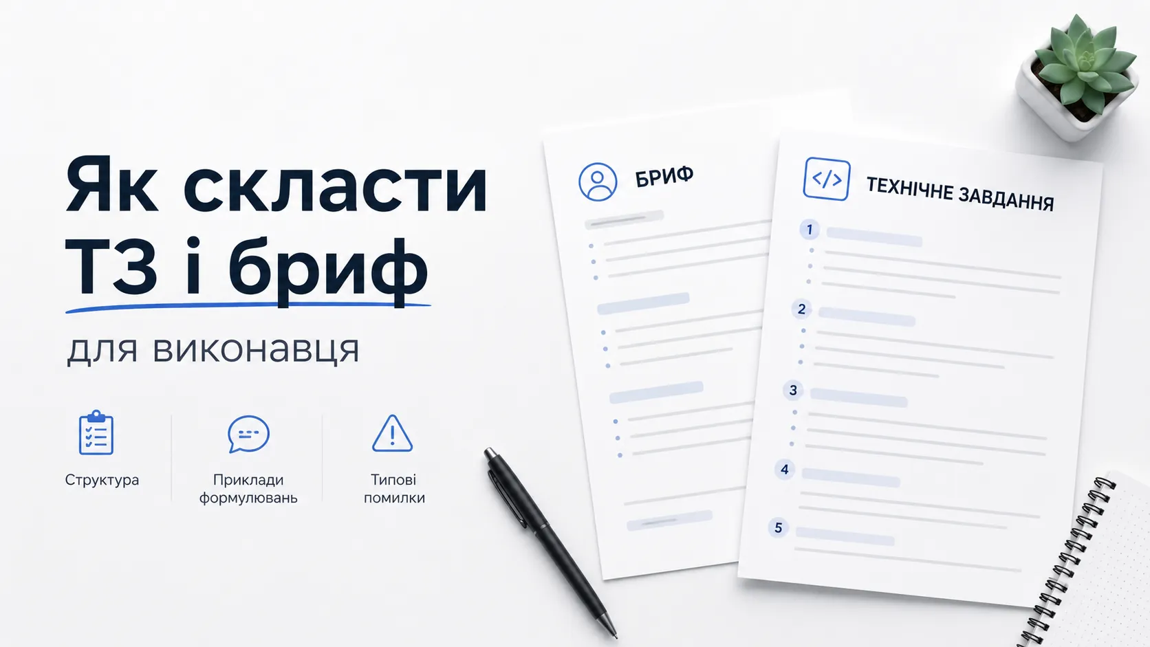 Як скласти ТЗ і бриф для виконавця: структура, приклади формулювань і типові помилки