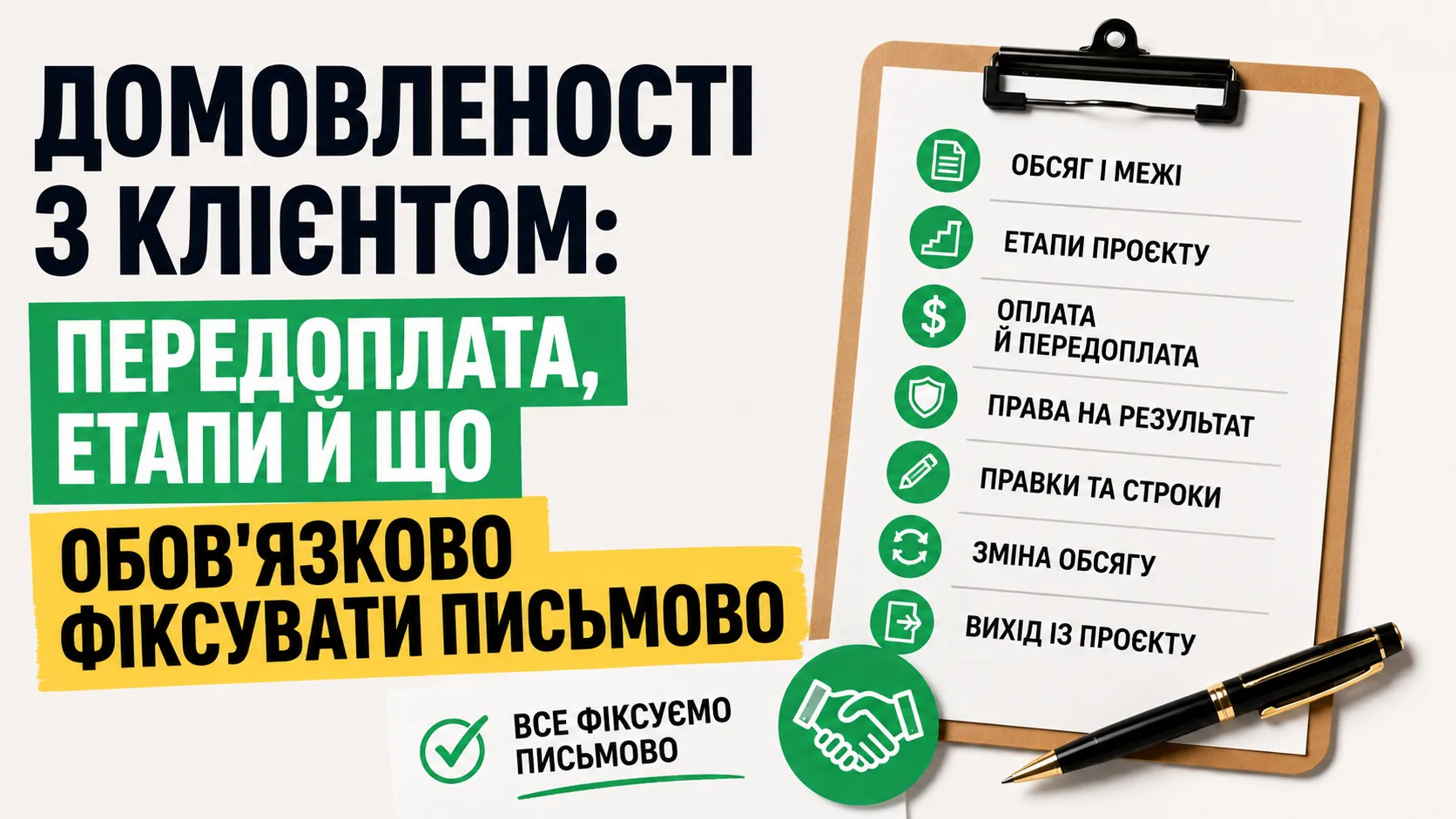 Домовленості з клієнтом: передоплата, етапи й що обов'язково фіксувати письмово