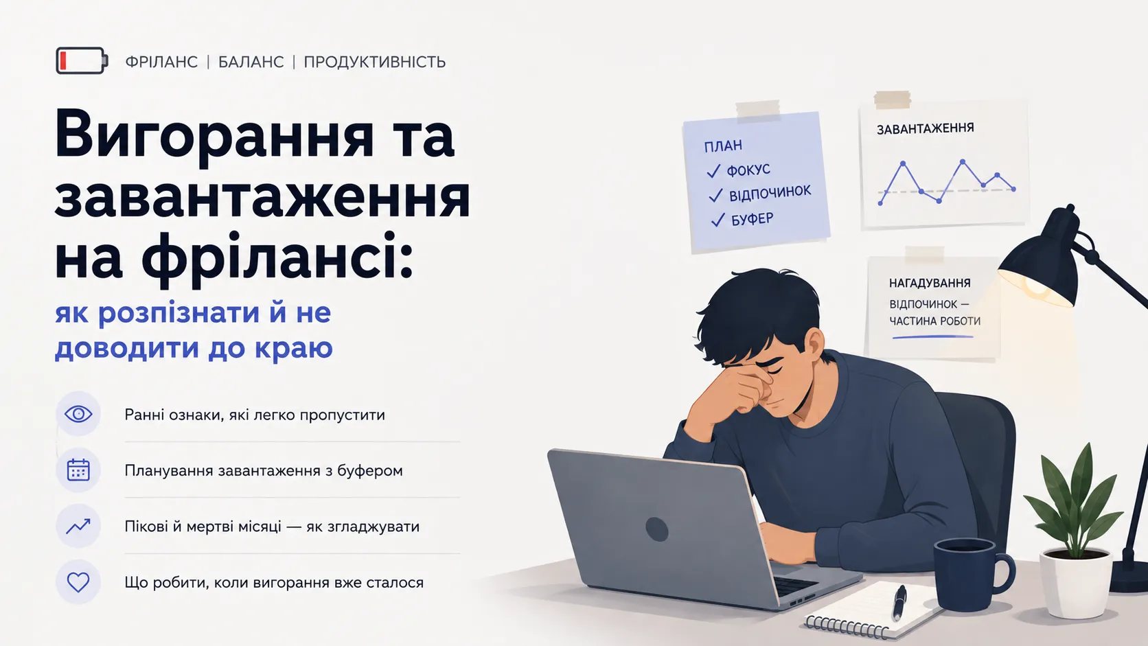Вигорання та завантаження на фрілансі: як розпізнати й не доводити до краю